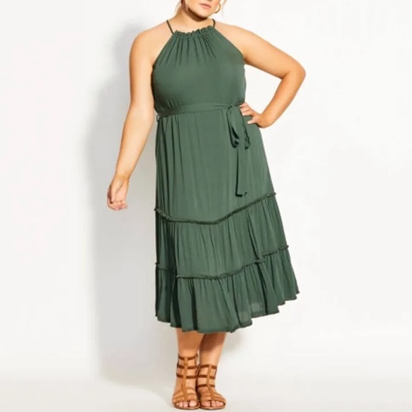City Chic Dresses & Skirts - NWT City Chic Plus Fringe Tiered Dress Jungle Green Color Size 22